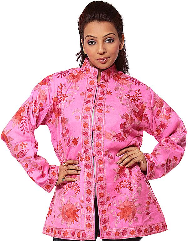 Hot-Pink Jacket from Kashmiri with Crewel Embroidery All-Over