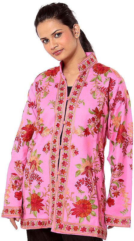 Hot-Pink Jacket from Kashmiri with Floral Embroidery