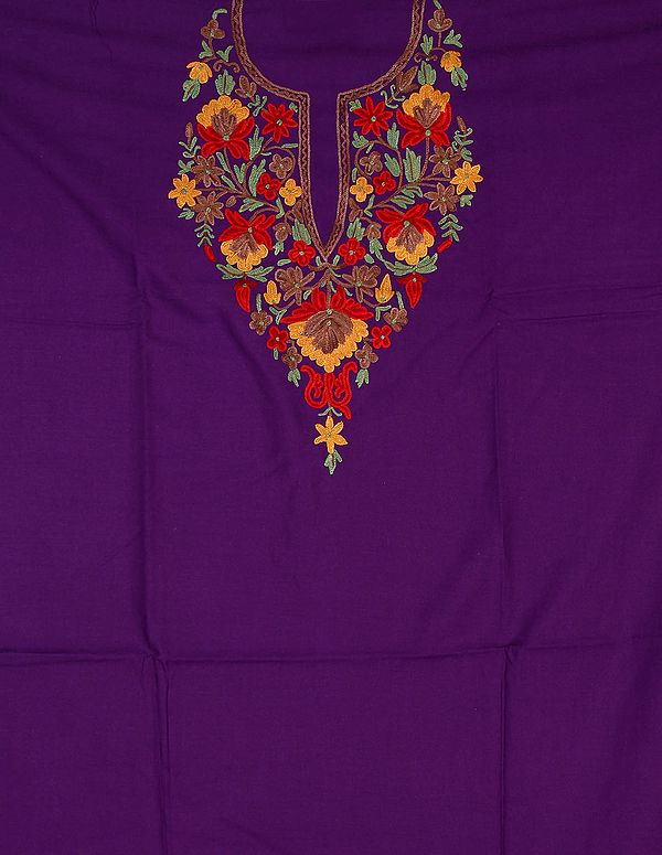 Imperial-Palace Purple Two-Piece Salwar Suit from Kashmir with Crewel Embroidered Flowers