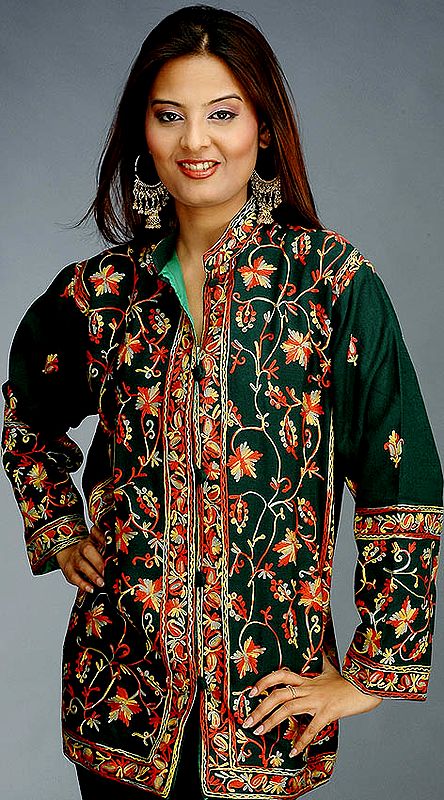 Islamic Green Aari Jacket from Kashmir