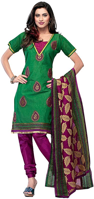 Islamic Green Choodidaar Suit with Embroidered Paisleys