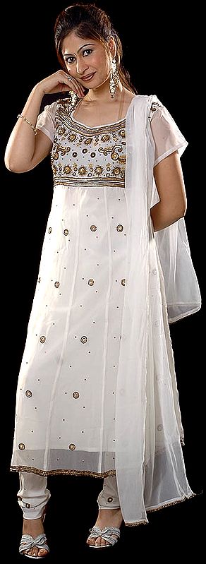 Ivory Anarkali Suit with Antique-Beadwork