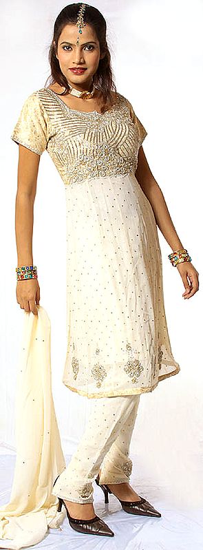 Ivory Anarkali Suit with Heavy Beadwork on Anchal