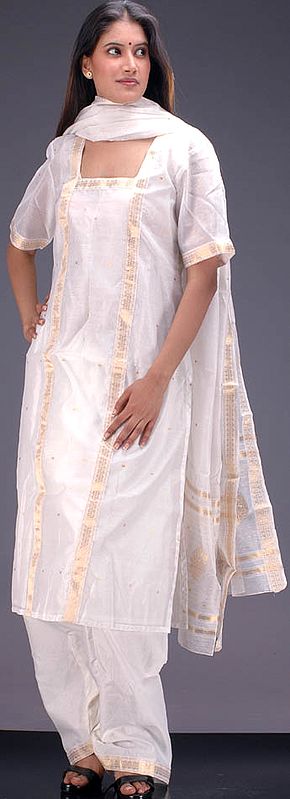Ivory and Golden Chanderi Suit