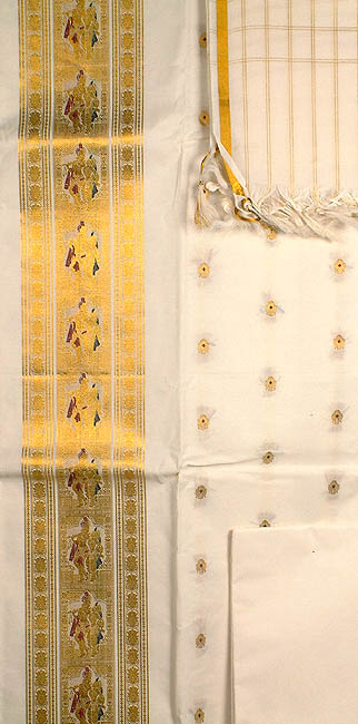 Ivory and Golden Kasavu Radha Krishna Suit from Kerala