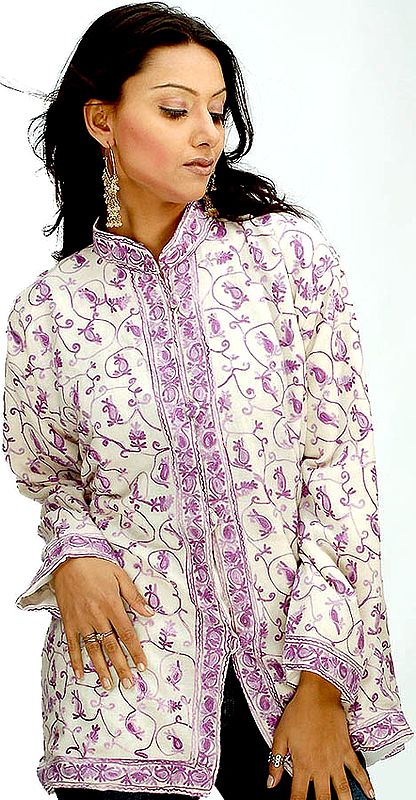 Ivory and Purple Kashmiri Jacket