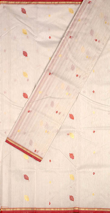 Ivory Chanderi Suit with All-Over Golden and Red Bootis