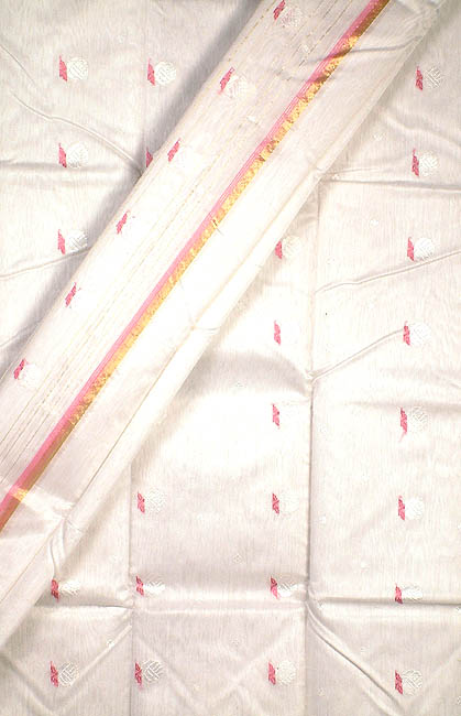 Ivory Chanderi Suit with All-Over Pink Bootis