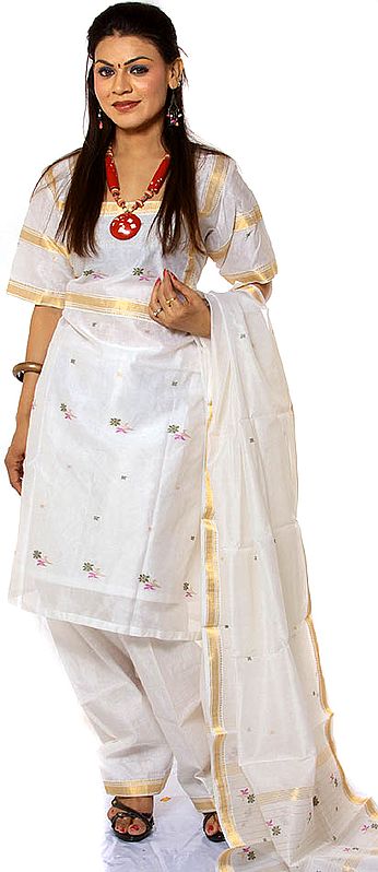 Ivory Chanderi Suit with Golden Thread Weave