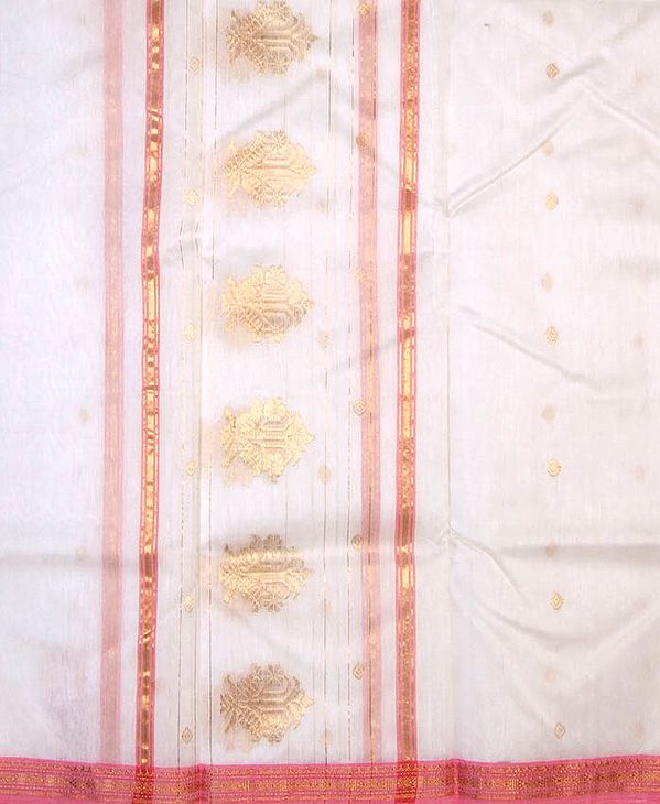 Ivory Hand-woven Chanderi Suit with Golden Bootis