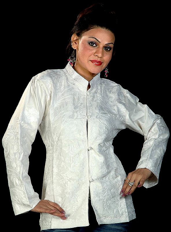 Ivory Jacket with Crewel Embroidery All-Over