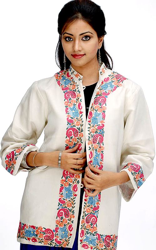 Ivory Jacket with Multi-Color Aari Work