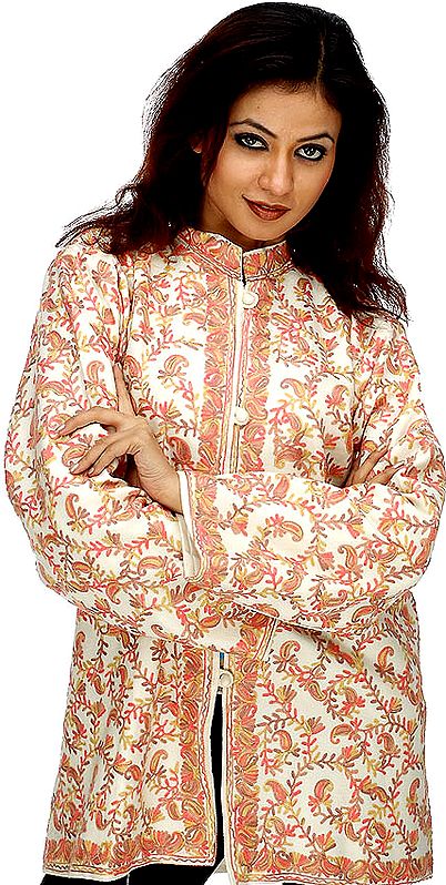 Ivory Kashmiri Jacket with Paisley Embroidery