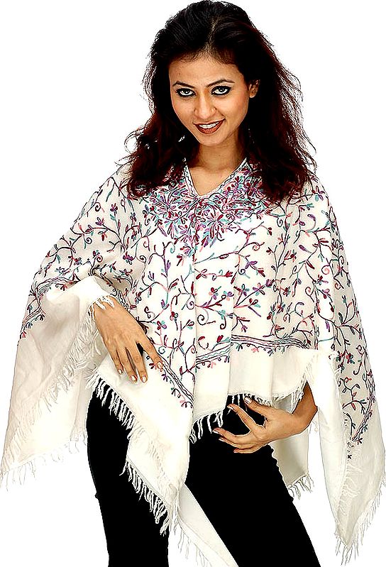 Ivory Poncho with Jaal Aari Embroidery
