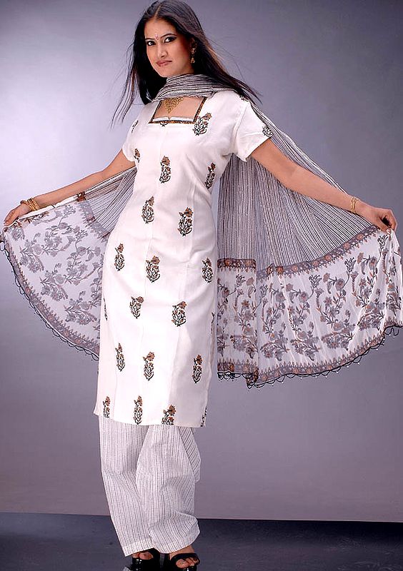 Ivory Printed Suit with Chiffon Dupatta