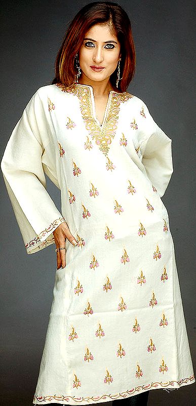 Ivory Raffle Phiran with Aari Embroidery