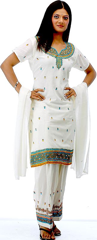 Ivory Salwar Kameez with Sequins and Mirrors
