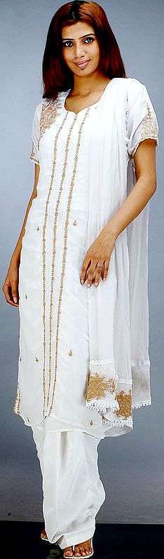 Ivory Salwar Suit with Brown Embroidery on Kameez