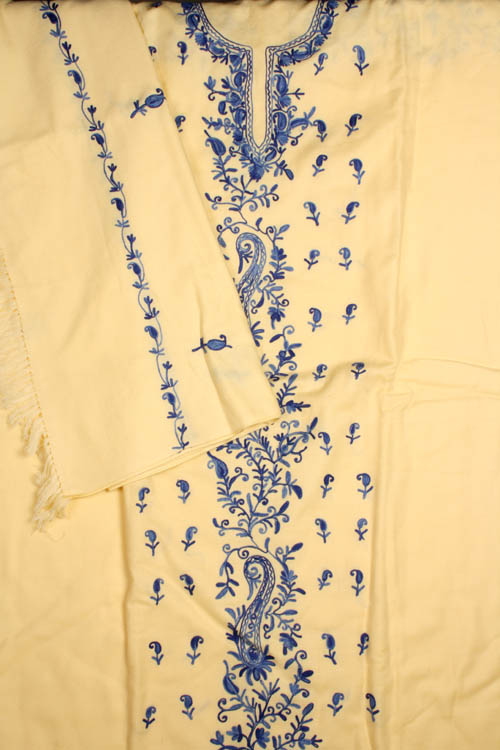 Ivory Suit from Kashmir with Aari Embroidered Paisleys