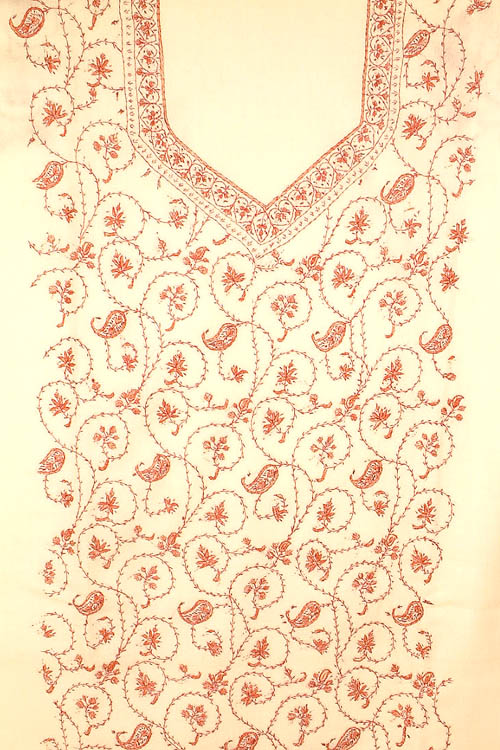 Ivory Two-Piece Hand-Embroidered Suit from Kashmir