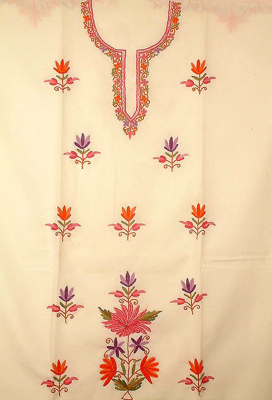 Ivory Two-Piece Suit with Kashmiri Floral Embroidery