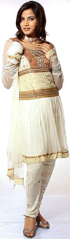 Ivory Wedding Anarkali Suit with Embroidered Sequins and Beads