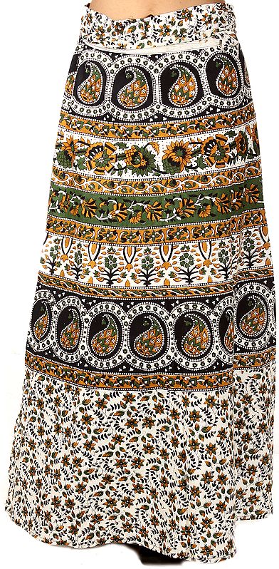 Ivory Wrap-Around Skirt from Pilkhuwa with Printed Flowers