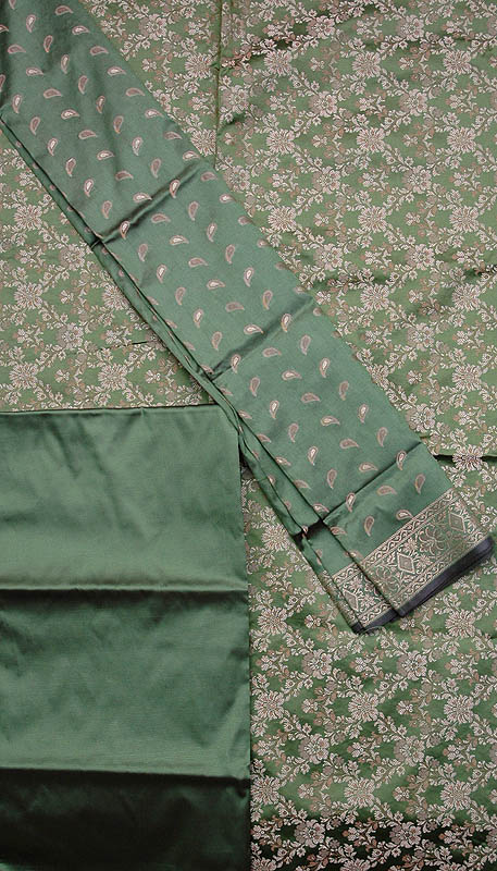 Kelly-Green Banarasi Suit with All-Over Brocade Weave