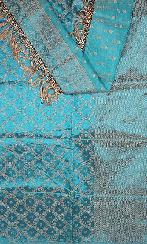 Azure Banarasi Kora Silk Suit with All-Over Thread Weave