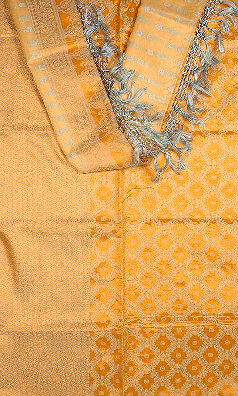 Orange Banarasi Kora Silk Suit with All-Over Thread Weave