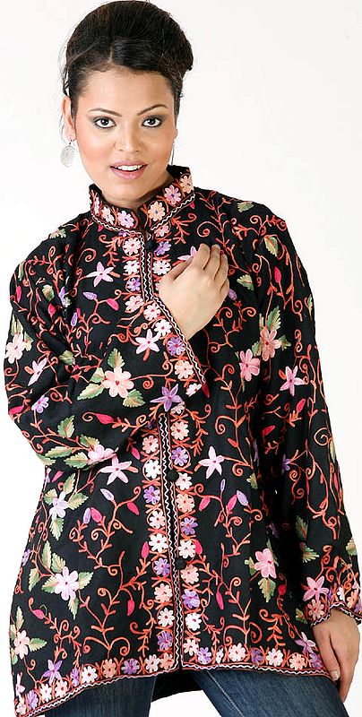 Black Floral Jacket from Kashmir