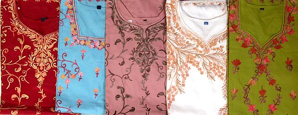 Lot of Five Kashmir Tops with Aari Embroidery
