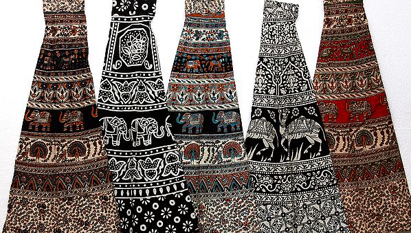 Lot of Five Wrap-Around Sanganeri Printed Skirts