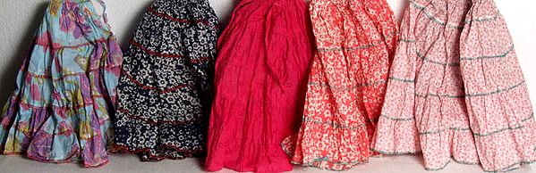 Lot of Five Printed Malmal Skirts for Little Girls