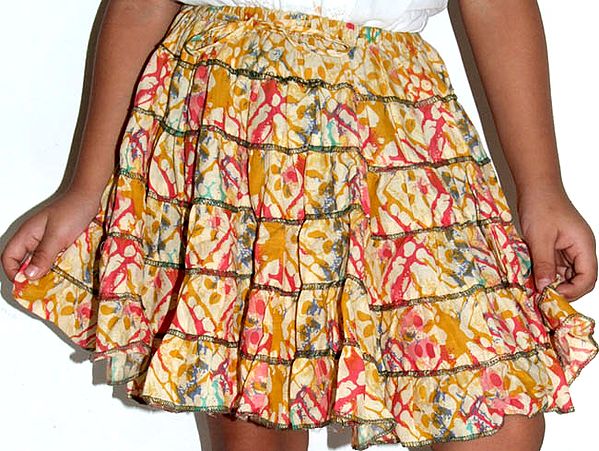 Yellow Printed Malmal Skirt for 4 Year Old Girls