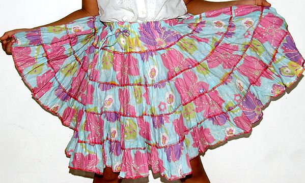 Floral Printed Malmal Skirt for 4 Year Old Girls
