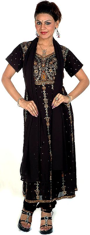 Black Anarkali Suit with Antique-Beadwork