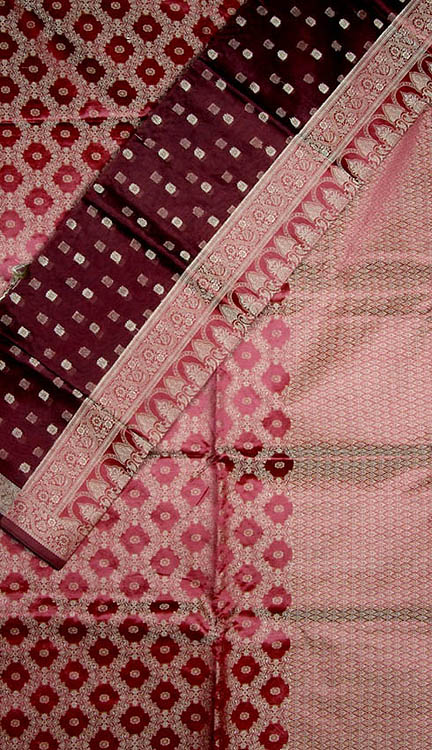 Burgundy Banarasi Kora Silk Suit with All-Over Thread Weave