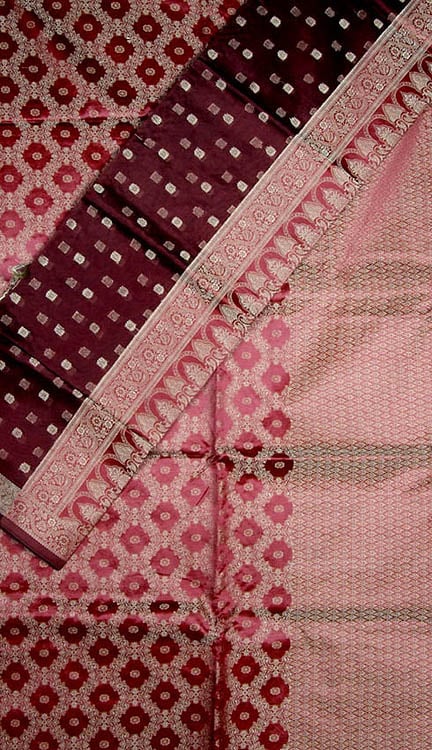 Burgundy Banarasi Kora Silk Suit with All-Over Thread Weave