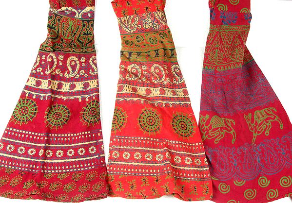 Lot of Three Short Wrap-Around Sanganeri Printed Skirts