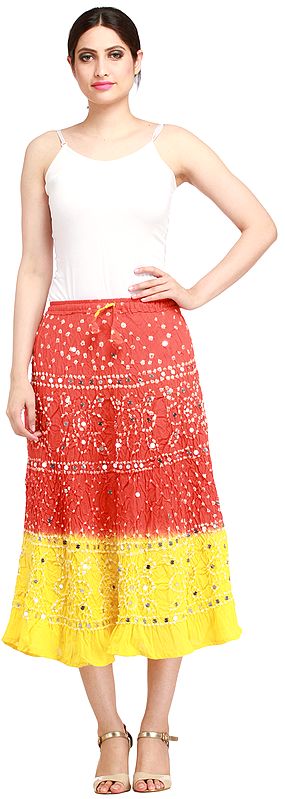 Red Bandhej Lehenga Skirt  Jaipuriya
