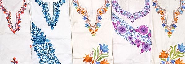 Lot of Five Ivory Kashmir Tops with Aari Embroidery