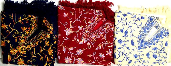 Lot of Three Aari-Embroidered Kashmiri Ponchos