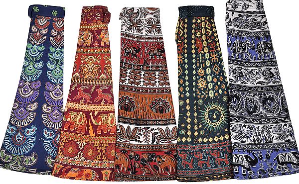Lot of Five Wrap-Around Midi-Skirts with Jodhpuri Print