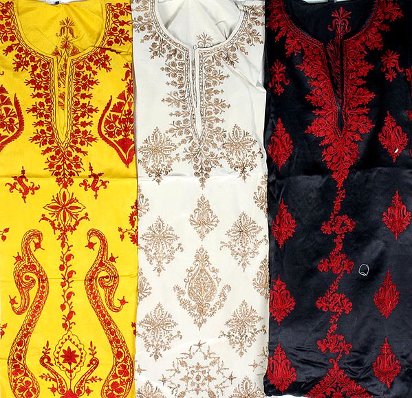 Lot of Three Tops From Kashmir with All-Over Aari Embroidery