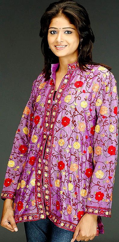 Lavender Aari Jacket from Kashmir