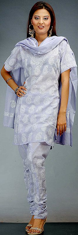 Lavender Choodidaar Chikan Suit from Lucknow