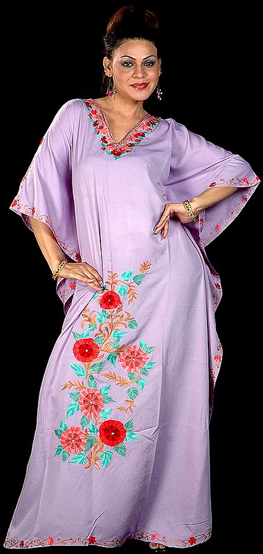 Lavender Floral Kaftan with Aari-Embroidery