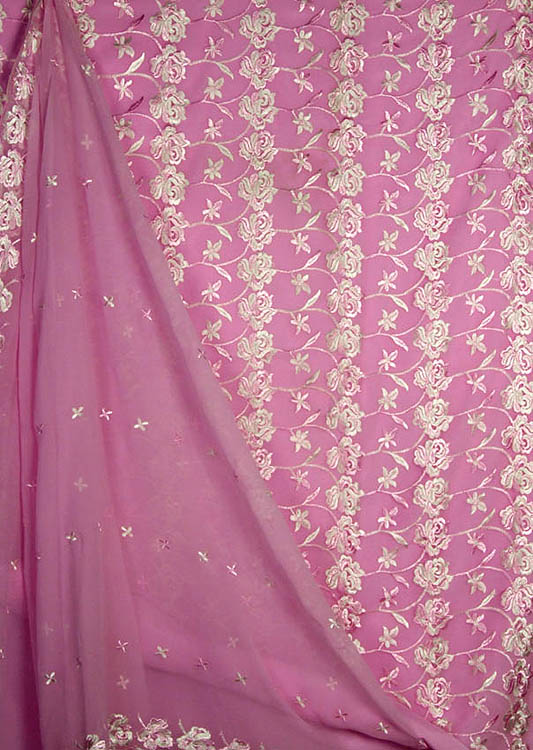 Lavender Rose Salwar Suit with White Floral Embroidery All-Over