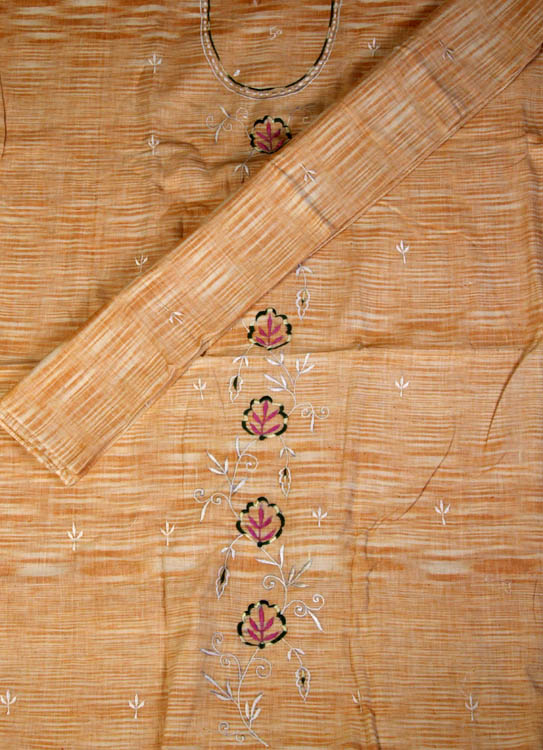 Light-Brown Khadi Suit with Aari-Embroidery